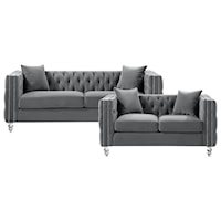 Glam 2-Piece Living Room Set with Tufted Backs and Nailhead Trimming