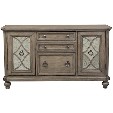 Cottage Credenza with Antiqued Mirrored Doors