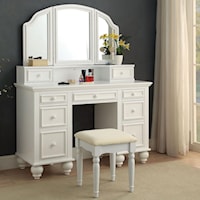 Traditional Makeup Vanity Table with Upholstered Stool