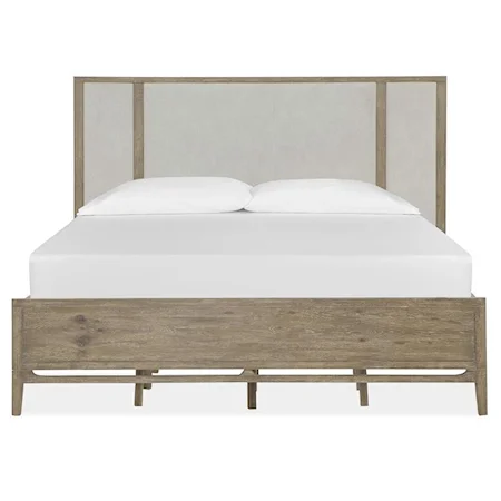 Transitional California King Panel Bed w/Upholstered Headboard