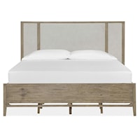 Transitional King Panel Bed with Upholstered Headboard