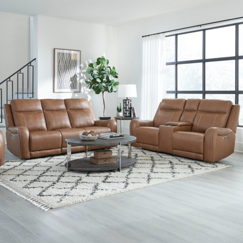 Casual Power Reclining Sofa and Loveseat Set with Power Headrests