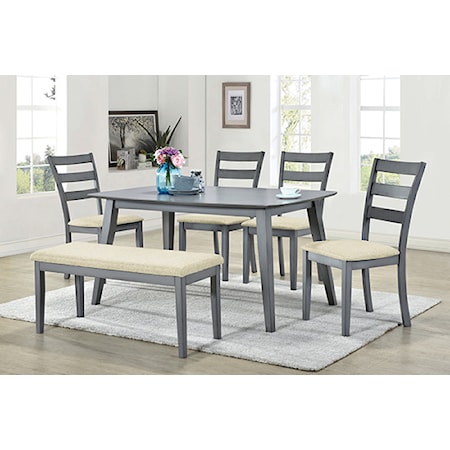 Transitional 6-Piece Dining Set with Bench