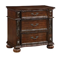 Traditional 3-Drawer Nightstand with Bun Feet