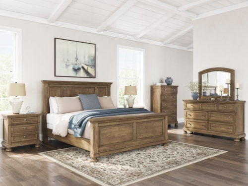 King Panel Bed, Dresser, Mirror, Chest And Nightstand