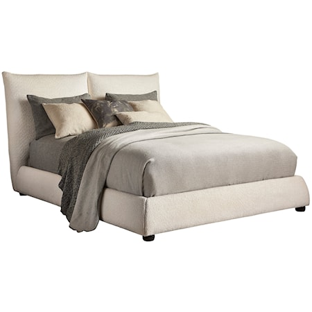 Casual California King Upholstered Bed in Cozy Snow