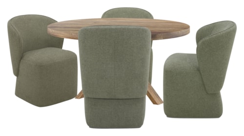 Contemporary 5-Piece Dining Set with Four Upholstered Barrel Chairs
