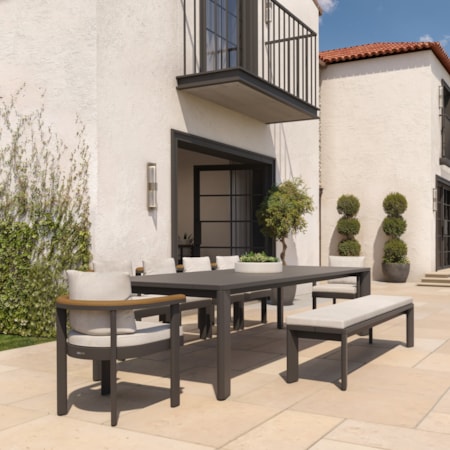 8-pc. Modern Aluminum Dining Set w/Bench