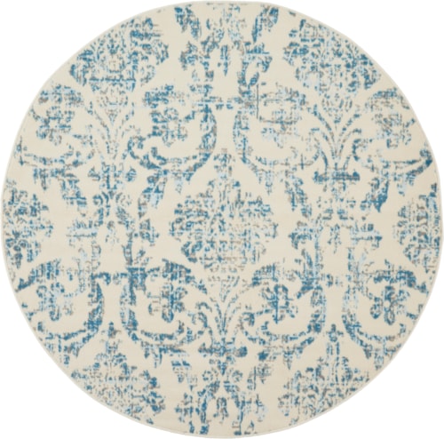 5'3"  Ivory/Blue Round Rug