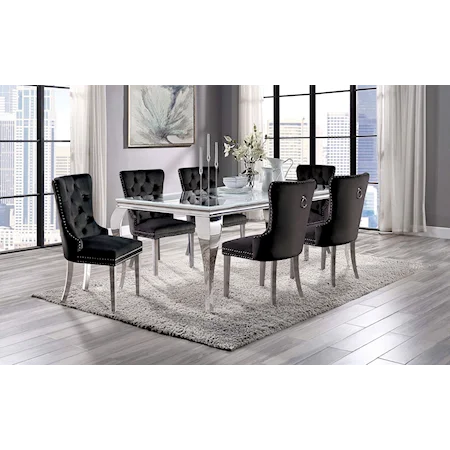 Glam 7-Piece Dining Set with Black Upholstered Chairs