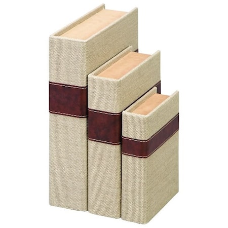 Wood Burlap Book Boxes, Set of 3