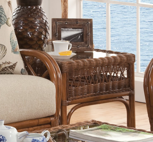 Coastal End Table with Glass Top