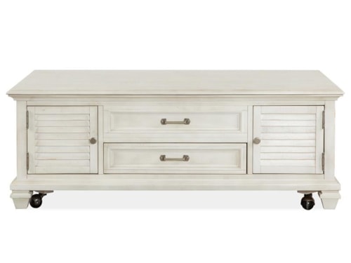 Transitional Farmhouse Lift Top Storage Cocktail Table with Casters