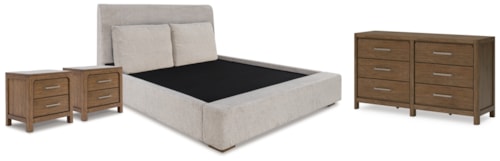 King Upholstered Bed, Dresser And 2 Nightstands