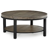 Canyon Solid Wood and Metal Round Coffee Table in Washed Grey