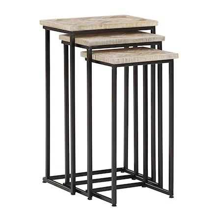 Wood/Metal Nesting 3-Piece Accent Table Set