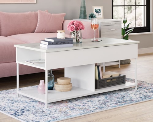 Industrial Lift Top Coffee Table with Open Shelves