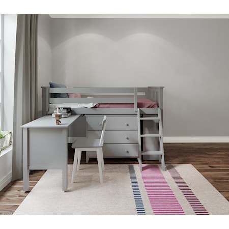 Twin Low Loft Bed Set w/Pull Desk In Gray