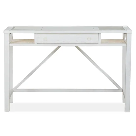 Coastal Glass-Top Writing Desk with USB Ports and Outlets