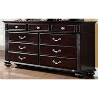 Traditional 9-Drawer Dresser with Antique Brass Handles