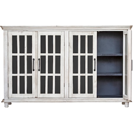 Rustic White 4-Door Server with Black Interior