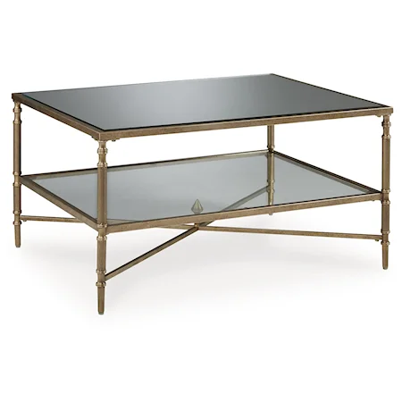 Aged Goldtone Rectangular Coffee Table with Mirror Top