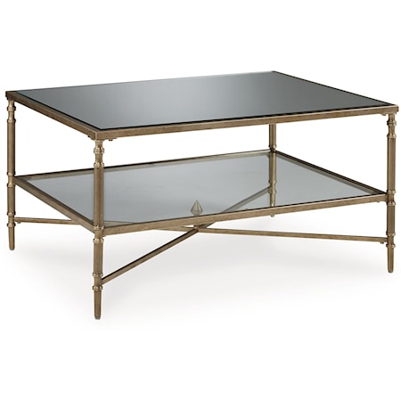 Aged Goldtone Rectangular Coffee Table with Mirror Top