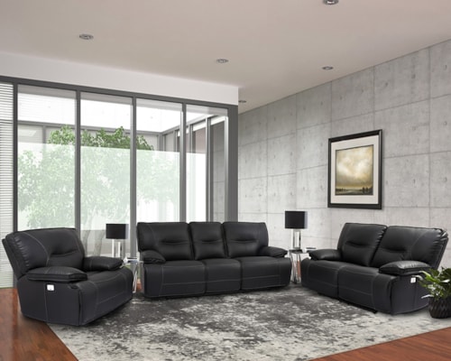 Casual 3-Piece Power Reclining Living Room Set with Power Headrests
