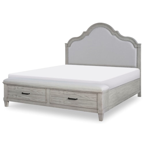 California King Upholstered Panel Bed with Storage Footboard