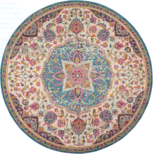 8'  Ivory/Multi Round Rug