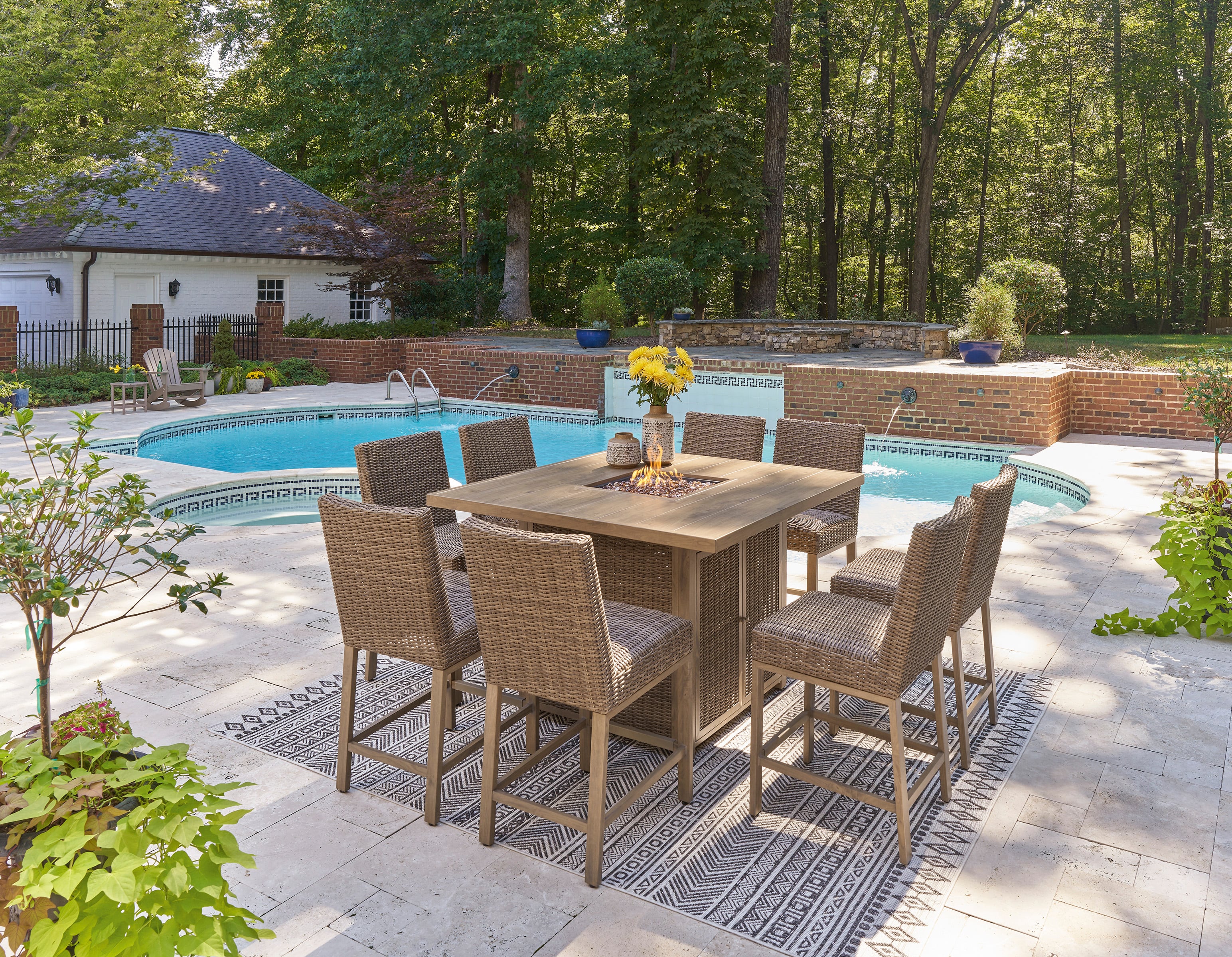 Signature Design by Ashley Walton Bridge 9-Piece Bar Height Fire Pit Dining Set