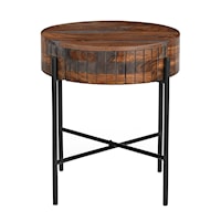Farmhouse Round 1-Drawer End Table with Iron Legs