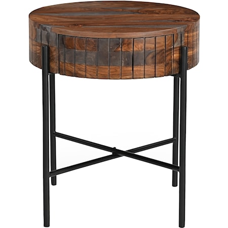 Farmhouse Round 1-Drawer End Table with Iron Legs