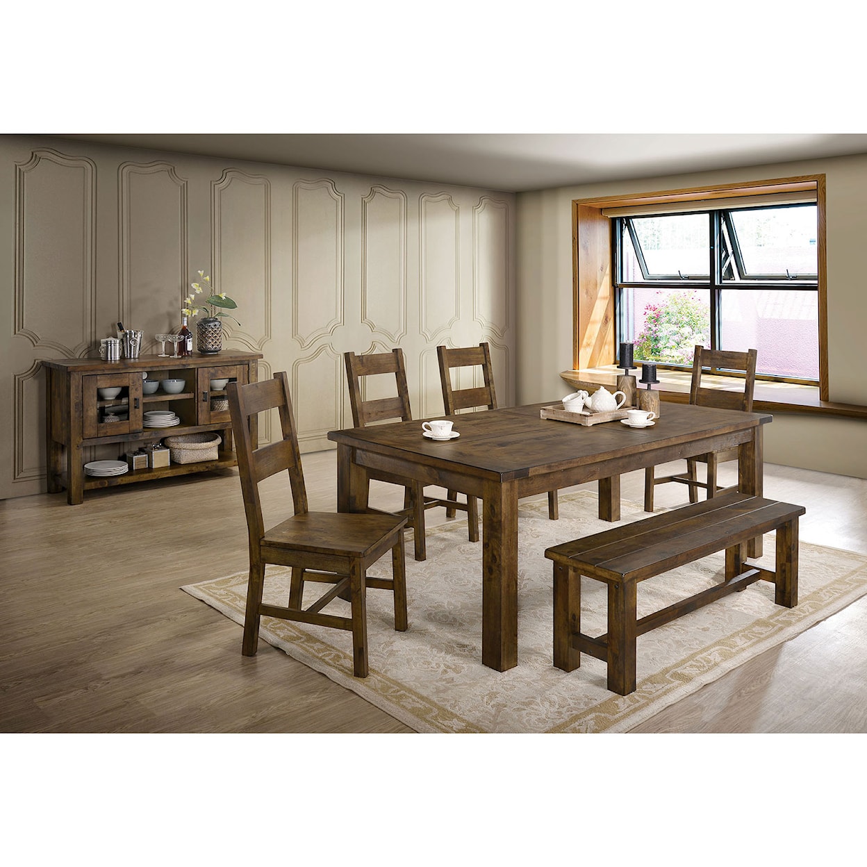 Furniture of America Kristen 6 Pc. Dining Table Set w/ Bench