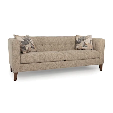 Transitional Button-Tufter Sofa with Exposed Wood Legs
