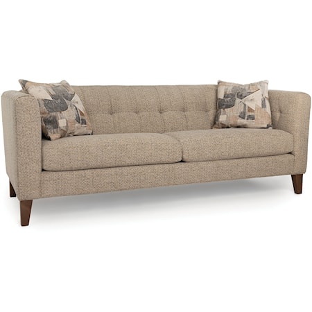 Transitional Button-Tufter Sofa with Exposed Wood Legs