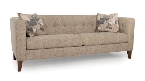 Transitional Button-Tufter Sofa with Exposed Wood Legs