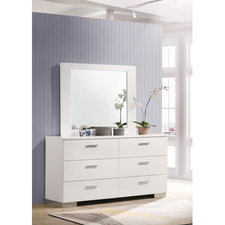 6-Drawer Wood Dresser w/ Mirror