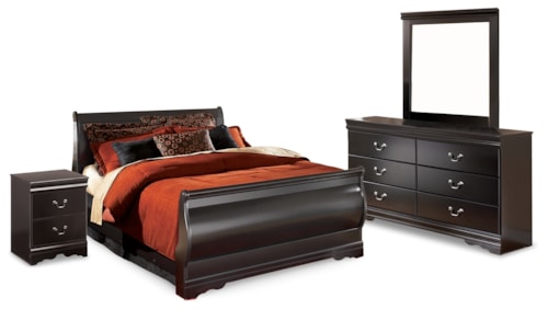 4pc Full Sleigh Bed, Dresser, Mirror & Nightstand 