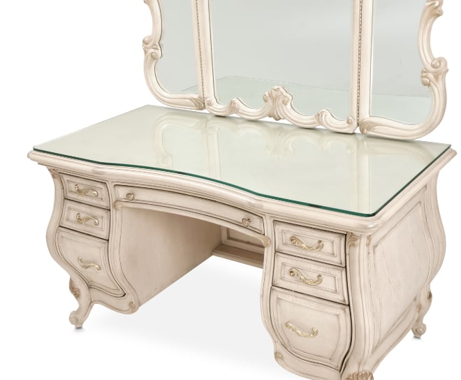 Michael Amini Platine de Royale 7-Drawer Vanity Desk and Mirror