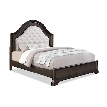 Transitional Queen Arched Panel Bed with Upholstered Headboard