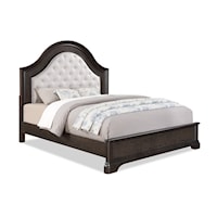 Transitional Queen Arched Panel Bed with Upholstered Headboard