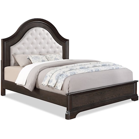 Transitional King Arched Panel Bed with Upholstered Headboard