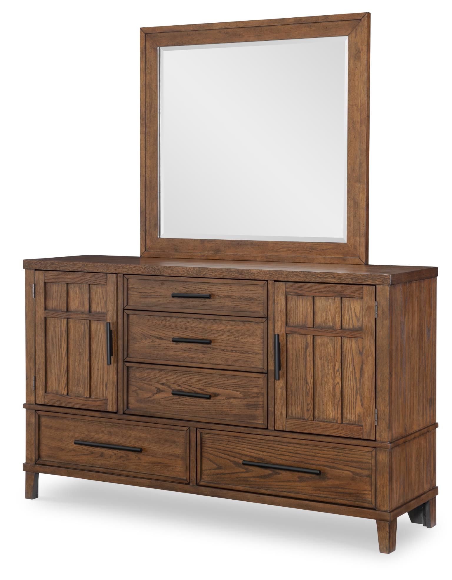 5-Drawer Dresser with Doors and Mirror