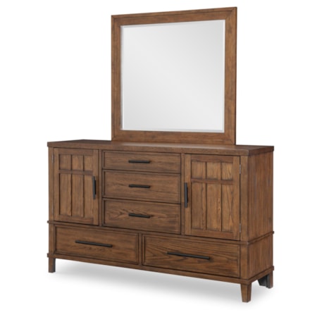 5-Drawer Dresser with Doors and Mirror