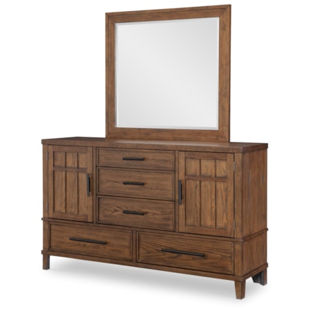 5-Drawer Dresser with Doors and Mirror