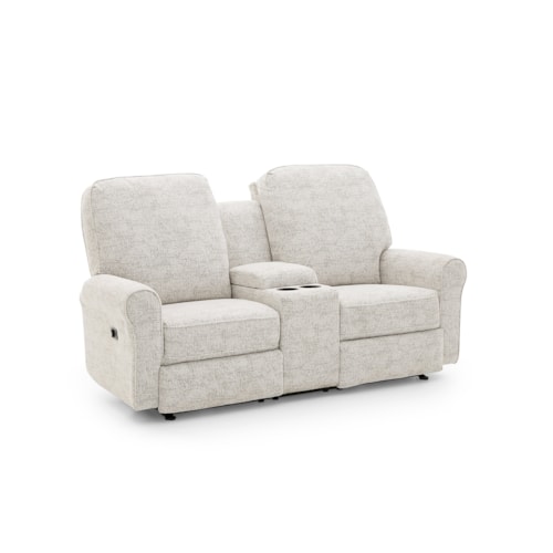 Transitional Power Reclining Space Saver Loveseat with Console and Power Headrest