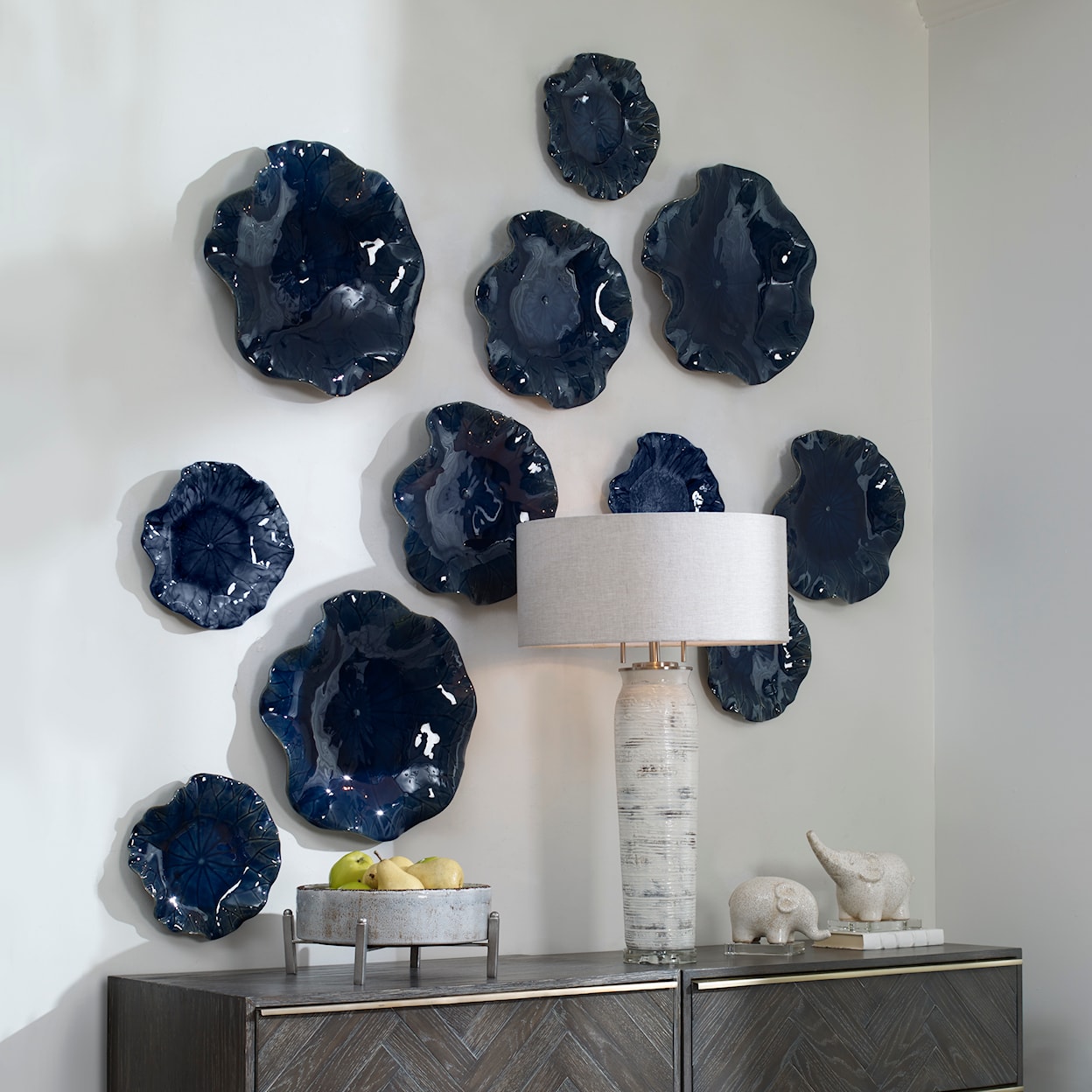 Uttermost Abella Abella Blue Ceramic Wall Decor, S/3