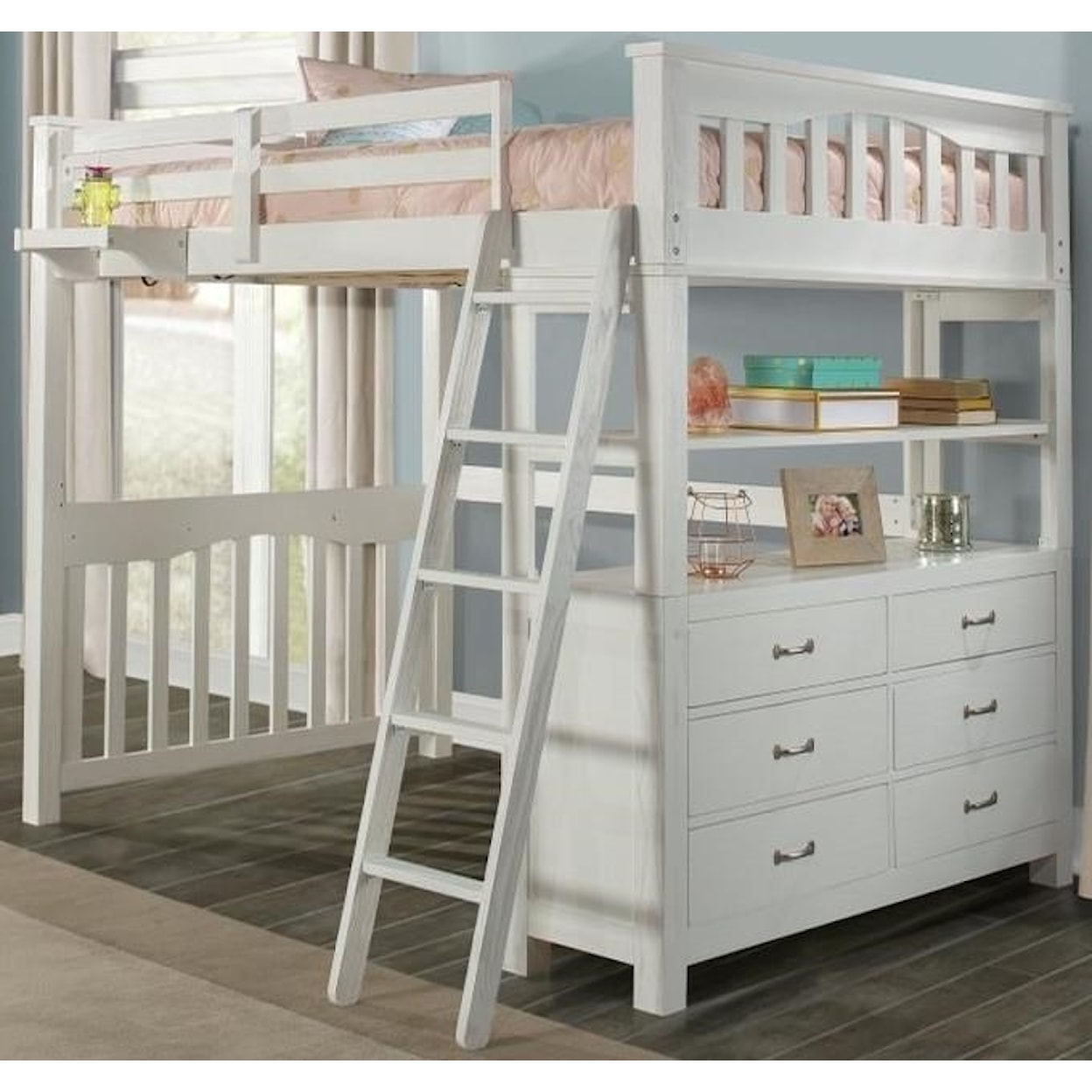 NE Kids Highlands Full Loft Bed with Hanging Tray