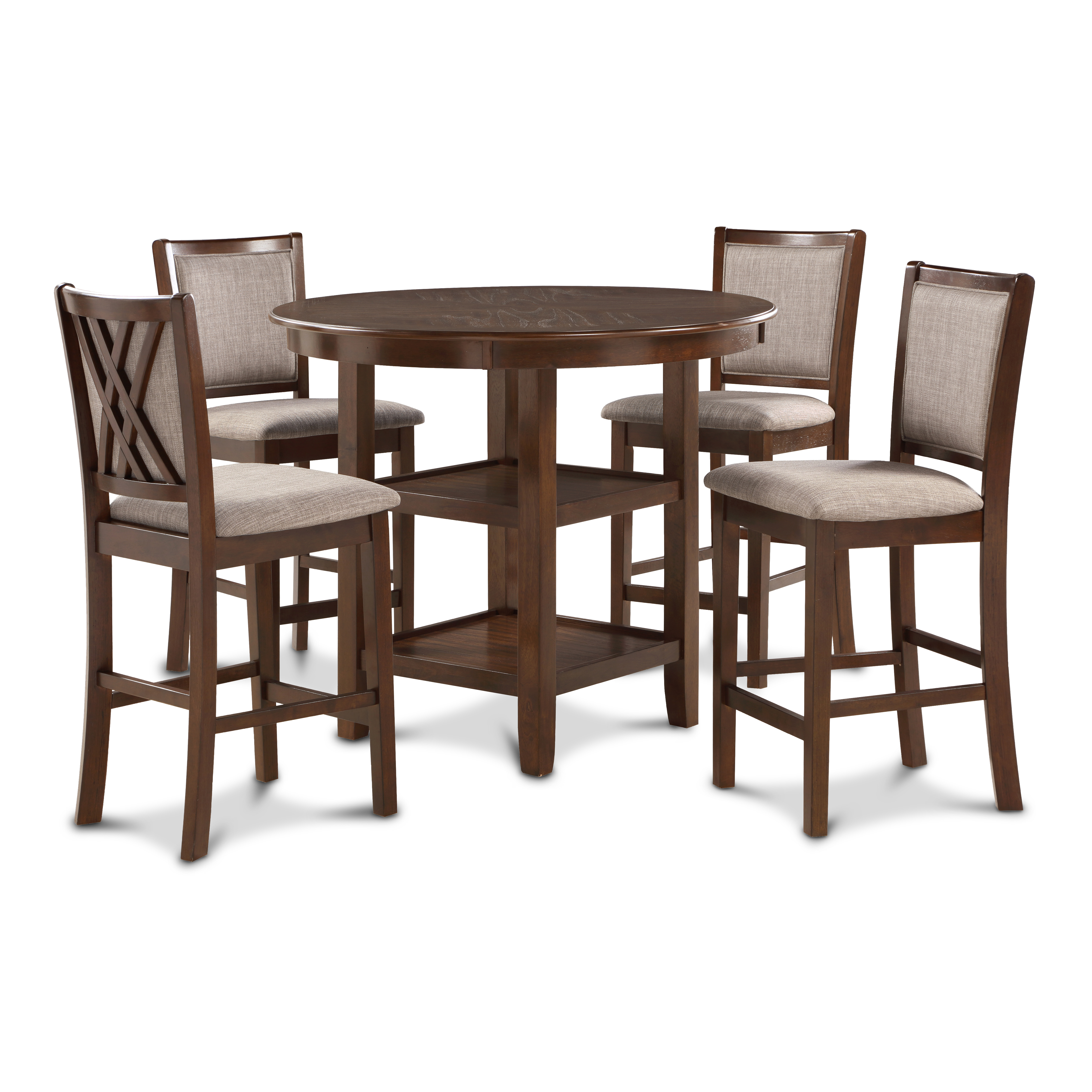 New Classic Amy Transitional 5 Piece Counter Height Dining Set with 42 Round Table Darvin Furniture Table Chair Set 5 Pc